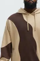 Vintage-Wash Abstract Print Hoodie(Brown,S)