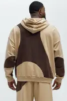 Vintage-Wash Abstract Print Hoodie(Brown,S)