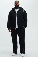 Big & Tall Casual Elastic Waistband Drawstring Jumpsuit(Black,S)
