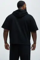 Heather Grey Cotton Polyester Elastic Waist Drawstring Casual Jumpsuit(Black,S)
