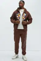 Crew Neck Long Sleeve Cotton Polyester Blend Top(Brown,S)