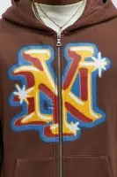 Crew Neck Long Sleeve Cotton Polyester Blend Top(Brown,S)