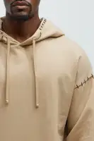 Khaki Hoodie Long Sleeve Studded Detail Cotton Polyester Imported(Khaki,S)