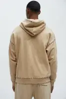 Khaki Hoodie Long Sleeve Studded Detail Cotton Polyester Imported(Khaki,S)