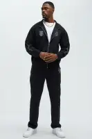Black Front Zip Closure Long Sleeve Overalls With Side Pockets(Black,S)