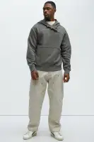 Charcoal Long Sleeve Casual Hoodie(Charcoal,S)