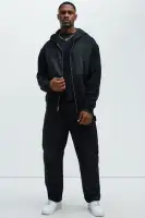 Black Hoodie Front Zip Long Sleeve Cotton Polyester Imported(Black,S)
