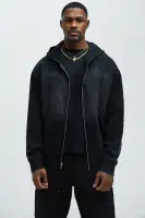 Black Hoodie Front Zip Long Sleeve Cotton Polyester Imported(Black,S)