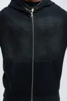 Black Hoodie Front Zip Long Sleeve Cotton Polyester Imported(Black,S)