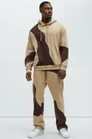 Vintage-Wash Abstract Print Hoodie(Brown,S)