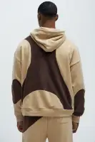 Vintage-Wash Abstract Print Hoodie(Brown,S)
