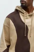 Vintage-Wash Abstract Print Hoodie(Brown,S)
