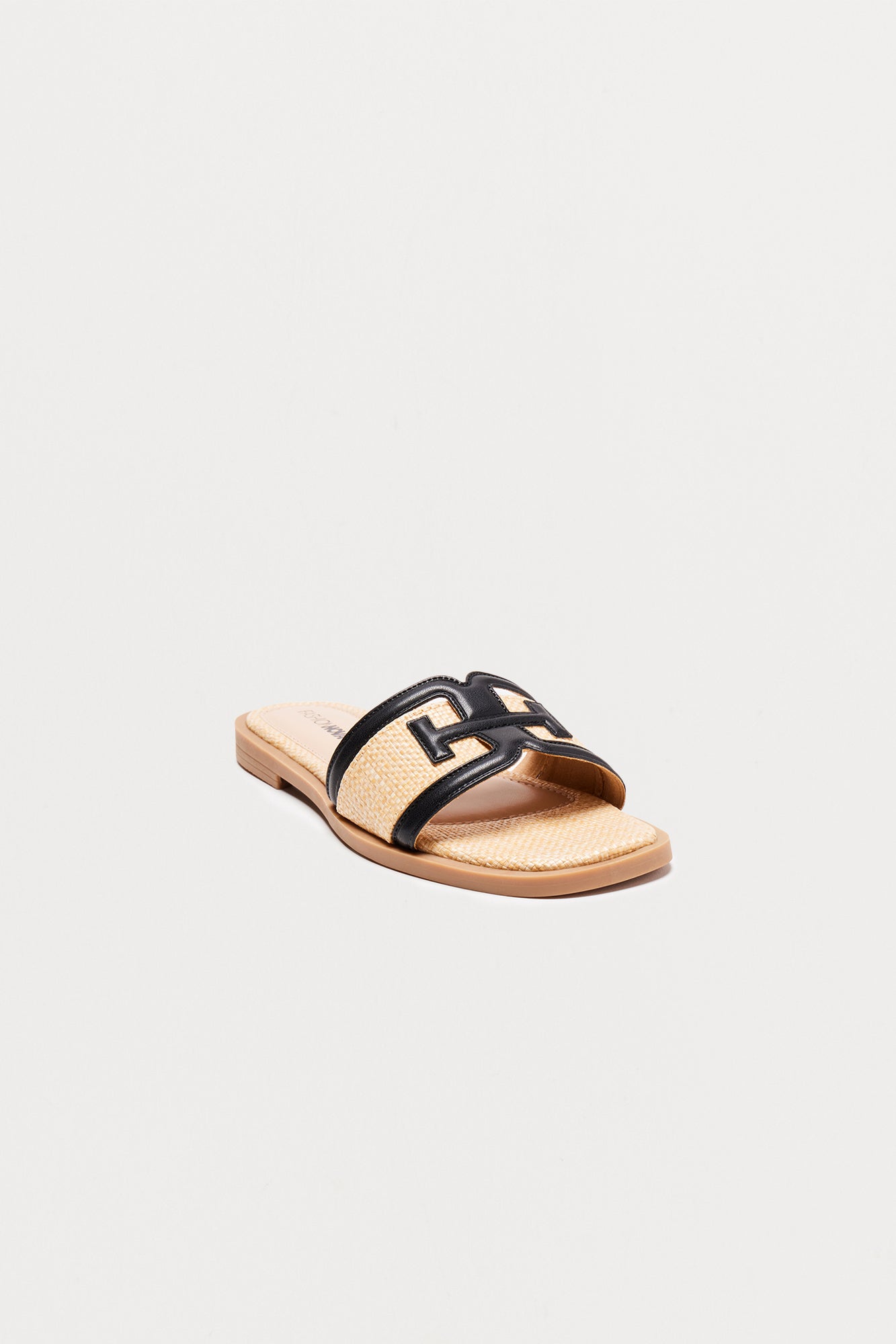 Stylish Raffia Strap Flat Sandals - Black & White Square Toe Comfort