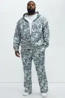 Hoodie Long Sleeve Digi Camo Skinny Flare Sweatpants Set (Imported)(Grey/combo,S)