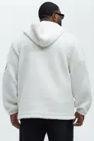 White Hooded Drawstring Long Sleeve Front & Back & Sleeve Hit Ribbed Cuff Hem Jumper(White,S)