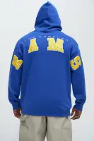 Hooded Quarter Zip LA Rams Patchwork Colorblock Sleeve Graphics Cinchable Drawstring Hem Elastic Cuff Long Sleeve Jacket(Royal,S)