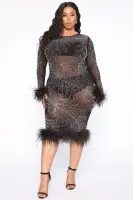 Black Nylon Zipper Top with Feather Trim & Bead Embellishments – Stretch Round Neck Blouse(Black,XS)