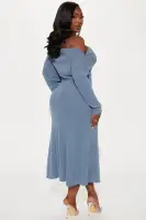 Elegant One Shoulder Midi Dress – Hunter & Denim, Stretchy Long Sleeve, 49 Length(Denim,XS)