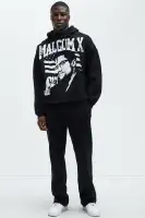 Black Drawstring Long Sleeve Screen Print Hoodie(Black,S)