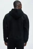 Black Drawstring Long Sleeve Screen Print Hoodie(Black,S)