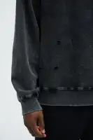 Light Wash Straight Fit Zip Fly Button Closure Distressed 100% Cotton Jeans(Black Wash,S)