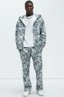 Hoodie Long Sleeve Digi Camo Skinny Flare Sweatpants Set (Imported)(Grey/combo,S)