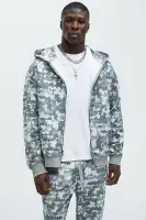 Hoodie Long Sleeve Digi Camo Skinny Flare Sweatpants Set (Imported)(Grey/combo,S)
