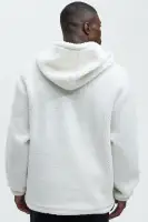 White Hooded Drawstring Long Sleeve Front & Back & Sleeve Hit Ribbed Cuff Hem Jumper(White,S)