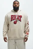 Drawstring Hood Long Sleeve Ribbed Cuff Hem Printed Hoodie(Sand,S)