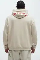 Drawstring Hood Long Sleeve Ribbed Cuff Hem Printed Hoodie(Sand,S)