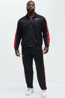 Mock Neck Front Zipper Polyester Track Pants(Black,S)