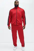 Chic Mock Neck Front Zipper Closure Overalls with Track Pants 100% Polyester imports(Red,S)