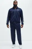 Mock Neck Front Zip Navy Track Pants(Navy,S)