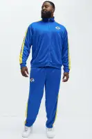 Ribbed Neckline Contrast Trim Full Snap Closure Los Angeles Rams Patches Embroidered Chenille Detail Long Sleeve Jacket(Royal,S)