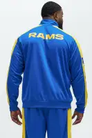 Ribbed Neckline Contrast Trim Full Snap Closure Los Angeles Rams Patches Embroidered Chenille Detail Long Sleeve Jacket(Royal,S)