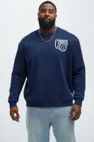 Crew Neck Long Sleeve Screen Print Navy Cotton Polyester Imported Top(Navy,S)