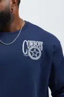Crew Neck Long Sleeve Screen Print Navy Cotton Polyester Imported Top(Navy,S)