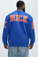 Crew Neck Long Sleeve Ribbed Cuff Hem Printed Royal Top(Royal,S)
