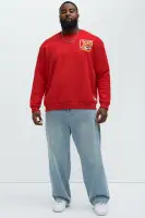 Crew Neck Long Sleeve Screen Print Cotton Polyester Imported Top(Red,S)