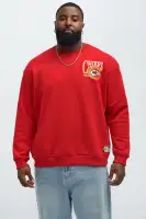 Crew Neck Long Sleeve Screen Print Cotton Polyester Imported Top(Red,S)