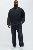 Light Wash Straight Fit Zip Fly Button Closure Distressed 100% Cotton Jeans(Black Wash,S)