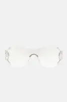 Shield Frame Rimless Silver Snake Detail Cut Out Temple(Silver,OS)