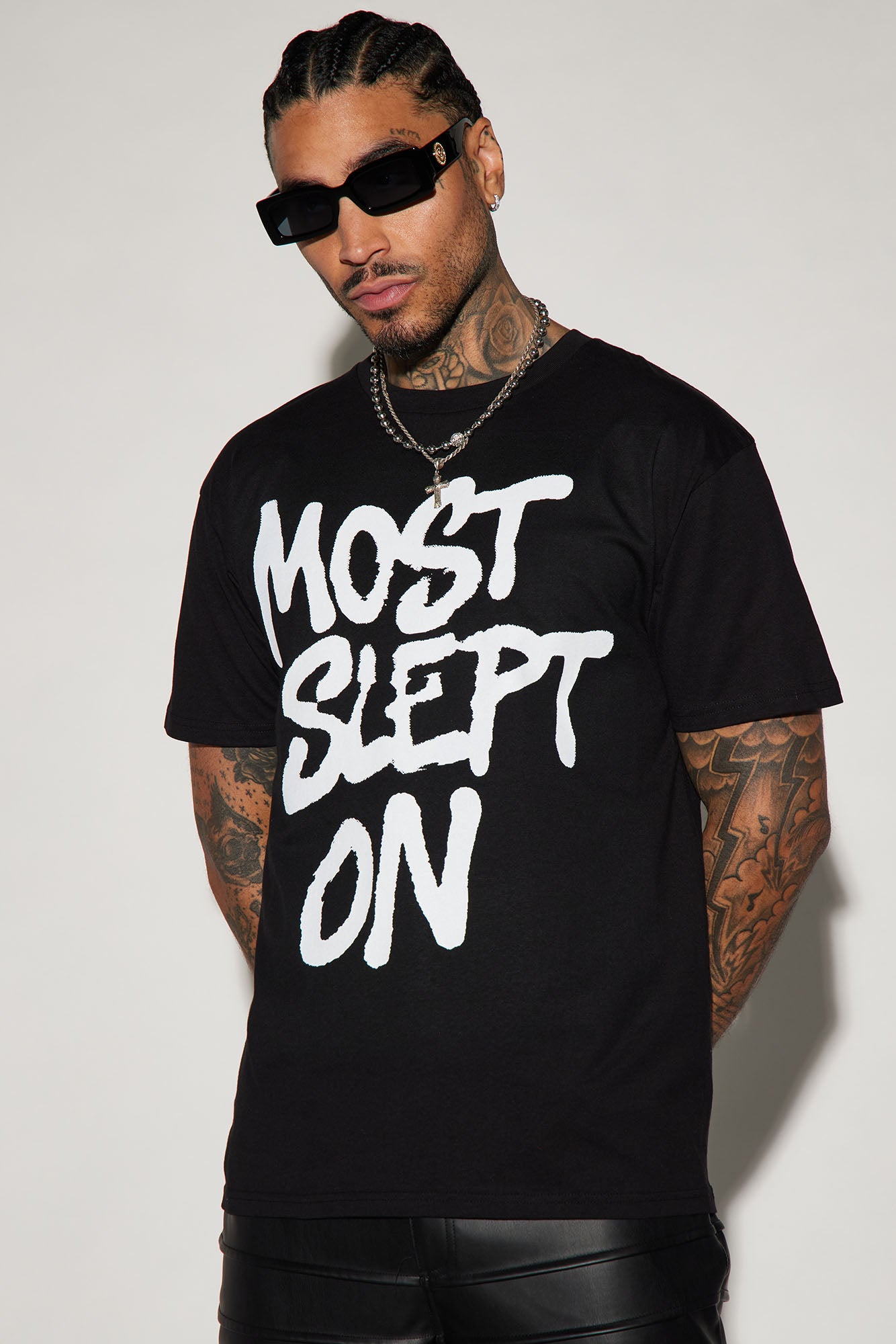 Black Crew Neck Short Sleeve Screen-Printed Cotton T-Shirt