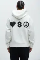 Grey Front Zip Closure Long Sleeve Zipper Details Hoodie(White/combo,S)