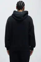 80% Cotton 20% Polyester Black Washed Screen Print Kangaroo Pocket Halter Hoodie Long Sleeve Patchwork Overalls Relaxed & Comfortable(Black Wash,S)