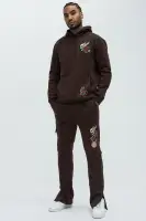 Graphic Screen Print Long Sleeve Casual Hoodie Pullover(Brown,S)