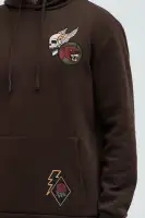 Graphic Screen Print Long Sleeve Casual Hoodie Pullover(Brown,S)
