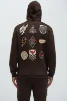 Graphic Screen Print Long Sleeve Casual Hoodie Pullover(Brown,S)