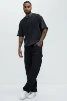 Mock Neck Full Zip Closure Long Sleeve Tape Details Top(Black Wash,S)