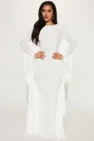 Elegant Long Sleeve High Neck Maxi Dress with Drape Detail - Available in Black & White